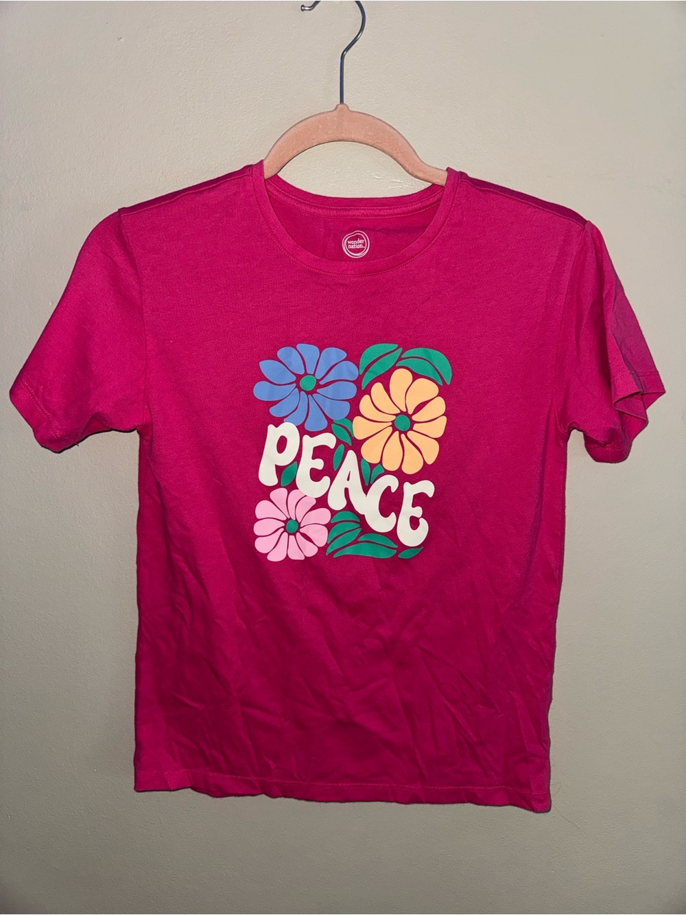 wonder nation Pink Graphic 'Peace' Tee with Colorful Flowers